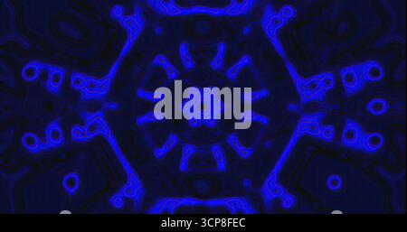 Questa opera d'arte presenta un design blu vivace caratterizzato da intricati motivi geometrici. Le forme creano un effetto ipnotico, attirando l'attenzione con il loro Foto Stock