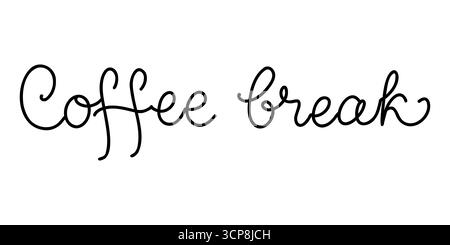 Pausa caffè con scritta doodle. Frase disegnata a mano. Illustrazione vettoriale isolata su sfondo bianco. Illustrazione Vettoriale