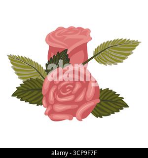 Una disposizione di lussureggianti ed eleganti rose e foglie rosa polverose. Illustrazione vettoriale su sfondo bianco. Illustrazione Vettoriale