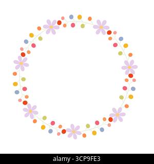 Una cornice rotonda luminosa con fiori. Invito di nozze, disegnato a mano. Illustrazione Vettoriale