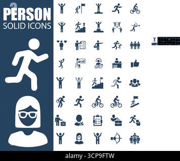 Icone solide con silhouette umana | profilo, Team e Community Vector Set Illustrazione Vettoriale