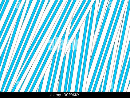Striscia diagonale blu e bianca astratta con linee nere. Sfondo vettoriale minimale e moderno Illustrazione Vettoriale