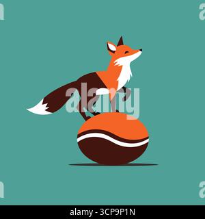 Festeggia la giornata mondiale del caffè con una giocosa volpe in equilibrio su un vettore di caffè in grani Illustrazione Vettoriale