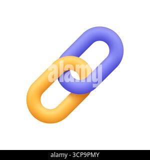 Maglia della catena gialla e viola. Concetto di connessione, partnership, collegamento ipertestuale e unità. icona vettoriale 3d. Stile minimalista cartoni animati. Illustrazione Vettoriale