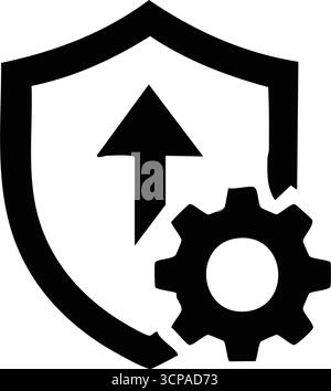 Miglioramento dei processi protetti. Icona che rappresenta aggiornamenti di sistema sicuri, configurazioni protette e progressi tecnologici con misure di sicurezza avanzate Illustrazione Vettoriale