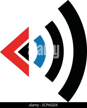 Icona del segnale wireless. Questa grafica moderna illustra una forte trasmissione dei dati, simboleggiando la connettività globale, l'accesso a Internet e le comu elettroniche Illustrazione Vettoriale