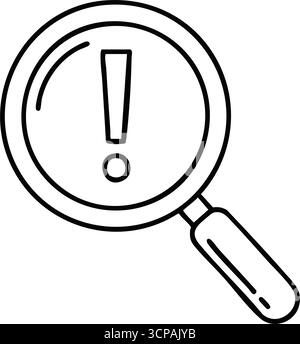Lente di ingrandimento rilevamento problemi urgenti. L'illustrazione mostra una lente che evidenzia un avviso, a indicare l'identificazione di un problema significativo o di un vit Illustrazione Vettoriale