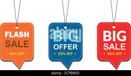 Etichette di vendita a bolle di colore: Etichette Flash, offerte e sconti Illustrazione Vettoriale