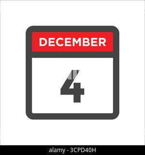 Icona calendario 4 dicembre con giorno e mese Illustrazione Vettoriale