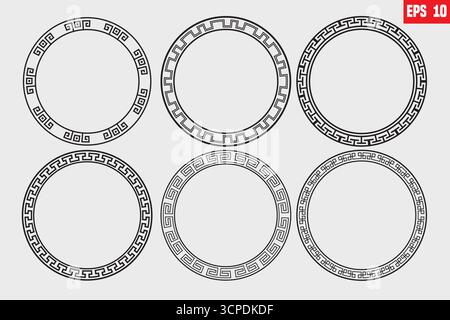 Schema greco. Cornice ellisse romana. Contorno confine con la Grecia isolato su sfondo bianco. Giro per la Grecia per le stampe di design. Le strisce delle chiavi di Fret Rome. Illustrazione Vettoriale