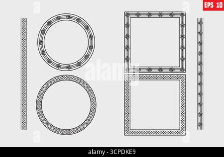 Contorno confine con la grecia isolato su sfondo bianco. Schema greco. Cornice ellisse romana. Giro per la grecia per le stampe di design. Illustrazione Vettoriale