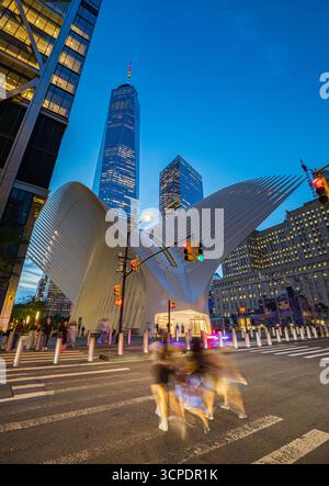 Edificio Oculus, New York Downtown di notte Foto Stock