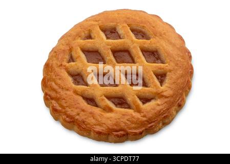 Torta di mele, biscotto sandwich con ripieno di mele isolato. su bianco con percorso di ritaglio incluso Foto Stock