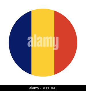 Icona della bandiera del paese tondo del Ciad. Bandiera nazionale Ciad circolare. Bandiera della Repubblica del Ciad, pulsante, banner, sfondo a forma di cerchio. Illustrazione Vettoriale