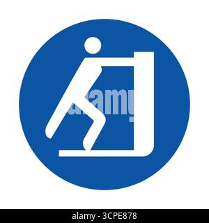 Questa grafica presenta una semplice icona di una persona appoggiata contro un muro all'interno di un cerchio blu, che simboleggia il relax e la postura informale in un design minimalista Illustrazione Vettoriale