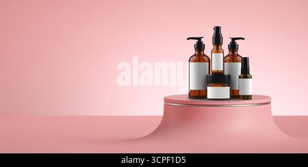 Mockup per la cura della pelle e sfondo rosa Foto Stock