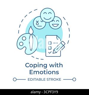 Affrontare le emozioni icona di concetto blu morbido Illustrazione Vettoriale