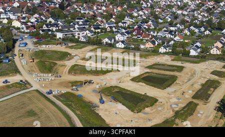 Lavori di sviluppo della nuova area di costruzione nel comune di Moetzingen. Sono previsti 175 terreni edificabili nelle aree di sviluppo di Roete II e III Foto Stock