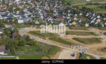 Lavori di sviluppo della nuova area di costruzione nel comune di Moetzingen. Sono previsti 175 terreni edificabili nelle aree di sviluppo di Roete II e III Foto Stock