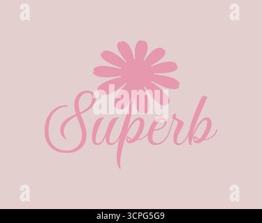 Splendido logo con motivo floreale rosa con elegante carattere e un'elegante icona del marchio Illustrazione Vettoriale