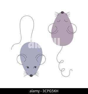Simpatici personaggi dei topi doodle. Topi isolati su sfondo bianco. Illustrazione vettoriale Illustrazione Vettoriale