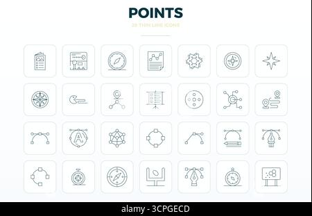 Raccolta avanzata di icone vettoriali perfette da 28 PIXEL ispirate ai punti, realizzate in profilo sottile con ottimizzazione 128x128 per prestazioni visive superiori Illustrazione Vettoriale