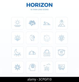 Pacchetto all'avanguardia con icone vettoriali perfette da 16 PIXEL ispirate a Horizon, creato in formato Thin Outline a 128x128 per interni di nuova generazione Illustrazione Vettoriale