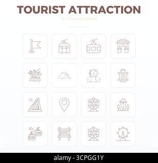 16 PIXEL DI profilo sottile perfettamente bilanciati icone vettoriali perfette per attrazioni turistiche, dimensioni 128x128 per un'integrazione armoniosa nel design digitale pr Illustrazione Vettoriale