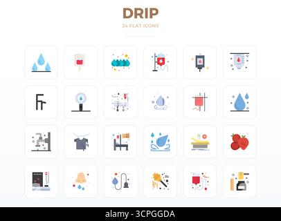 Sblocca 24 icone vettoriali minime Flat PIXEL Perfect ispirate al Drip, ottimizzate in formato 128x128 per una visualizzazione impeccabile su tutti i dispositivi. Illustrazione Vettoriale