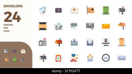 Sbloccare 24 icone vettoriali Flat PIXEL Perfect ispirate a Envelope, ottimizzate in formato 128x128 per una visualizzazione impeccabile su tutti i dispositivi. Illustrazione Vettoriale
