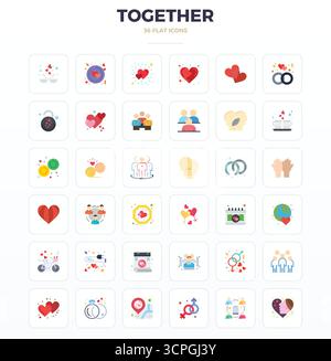 Collezione esclusiva di 36 icone vettoriali minimali Flat per Together, sviluppate con risoluzione perfetta da 128 x 128 PIXEL per esperienze di marca di livello premium. Illustrazione Vettoriale