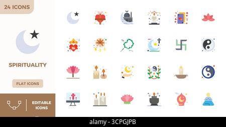 Icone vettoriali perfette a 24 PIXEL dal design intelligente ispirate alla spiritualità, create in formato Flat Color a 128x128 per un design intelligente ed efficiente Illustrazione Vettoriale