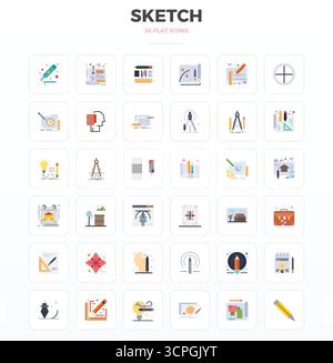 36 icone vettoriali minimali Flat progettate con precisione per Sketch, con risoluzione perfetta di 128x128 PIXEL per una chiarezza e una scalabilità eccezionali. Illustrazione Vettoriale