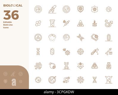 Icone vettoriali perfette per biologia con risoluzione DI 36 PIXEL Bold Line perfettamente bilanciate, dimensioni 128x128 per un'integrazione armoniosa nei progetti di progettazione digitale. Illustrazione Vettoriale