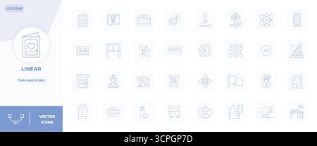 Questo pacchetto di icone vettoriali lineari include 32 design Thin Line in formato da 128 x 128 PIXEL, perfetto per migliorare le interfacce digitali. Illustrazione Vettoriale