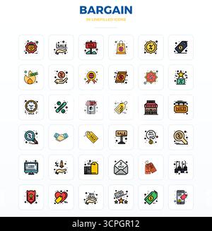 Raccolta avanzata di icone vettoriali perfette da 36 PIXEL ispirate all'affare, realizzata in LineFill con ottimizzazione 128x128 per prestazioni visive superiori Illustrazione Vettoriale