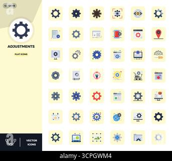 Confezione esclusiva di icone vettoriali perfette da 42 PIXEL ispirate alle regolazioni, realizzate in formato piatto da 128x128 per esperienze del marchio memorabili. Illustrazione Vettoriale