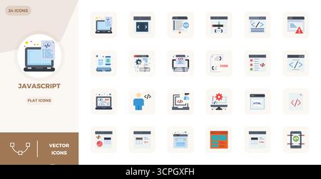 24 icone vettoriali progettate in modo professionale in Flat, che catturano l'essenza di Javascript con 128x128 PIXEL precisione perfetta per la progettazione dell'interfaccia utente. Illustrazione Vettoriale