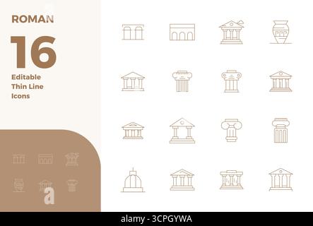 Le icone vettoriali perfette a 16 PIXEL Thin Line progettate da esperti per Roman, sono progettate con una risoluzione 128x128 per un'integrazione e prestazioni impeccabili. Illustrazione Vettoriale