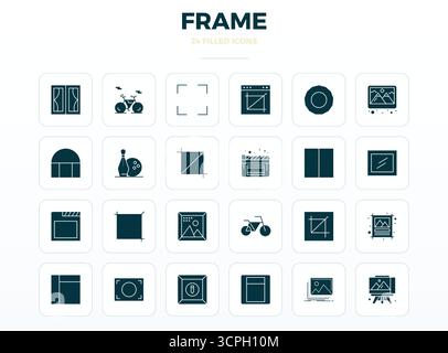 Pacchetto strategico con 24 icone vettoriali che rappresentano Frame in formato SolidFill, ottimizzato con 128x128 PIXEL qualità perfetta per lavori professionali Illustrazione Vettoriale