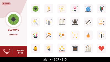 Un set dinamico di 24 icone vettoriali in Flat, studiato per illuminare con 128 x 128 PIXEL, qualità perfetta per i prodotti digitali. Illustrazione Vettoriale