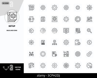 Icone vettoriali perfette da 36 PIXEL Bold Line per la configurazione, create con una risoluzione 128x128 per una straordinaria coerenza visiva su tutte le piattaforme Illustrazione Vettoriale