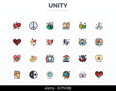 Pacchetto essenziale di icone vettoriali perfette da 24 PIXEL per Unity in formato LineFill, con dimensioni 128x128 per prestazioni e scalabilità ottimali. Illustrazione Vettoriale