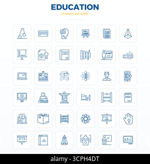 Collezione premium di 36 icone vettoriali strong Outline per l'istruzione, meticolosamente realizzate in 128 x 128 PIXEL con risoluzione perfetta per una visualizzazione impac superiore Illustrazione Vettoriale