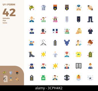 Un set dinamico di 42 icone vettoriali in Flat, personalizzato per uniformità con 128x128 PIXEL, qualità perfetta per i prodotti digitali. Illustrazione Vettoriale