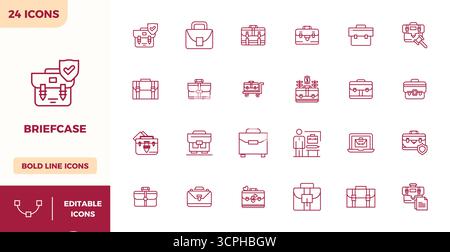 Collezione professionale di 24 icone vettoriali Heavy Line che rappresentano la valigetta, realizzata con 128 x 128 PIXEL, precisione perfetta per applicazioni aziendali Illustrazione Vettoriale
