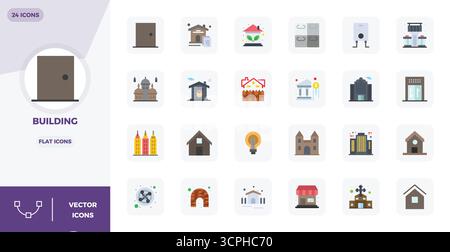 Icone vettoriali perfette da 24 PIXEL progettate in modo intelligente ispirate a Building, create in formato piatto 128x128 per flussi di lavoro di progettazione intelligenti ed efficienti. Illustrazione Vettoriale