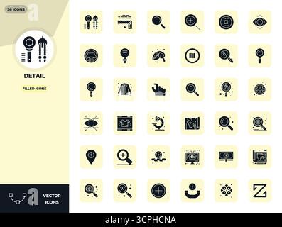 36 icone vettoriali progettate in modo professionale, che catturano l'essenza dei dettagli con una precisione perfetta di 128x128 PIXEL per la progettazione dell'interfaccia utente. Illustrazione Vettoriale