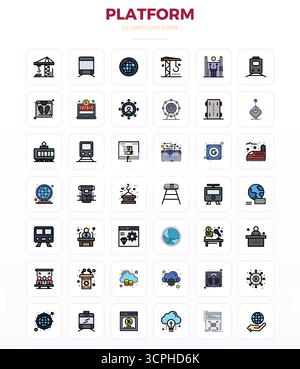 Raccolta avanzata di icone vettoriali perfette da 42 PIXEL ispirate a Platform, realizzata in LineFill con ottimizzazione 128x128 per prestazioni visive superiori Illustrazione Vettoriale