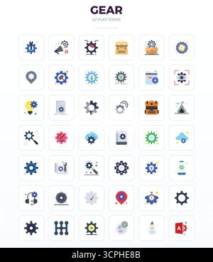 Confezione essenziale di icone vettoriali perfette da 42 PIXEL per l'attrezzatura in formato Minimal Flat, dimensioni 128x128 per prestazioni e scalabilità ottimali. Illustrazione Vettoriale